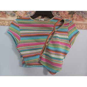 Princess Polly 4 Colorful Stretch Knit Button Crop Asymetrical Top